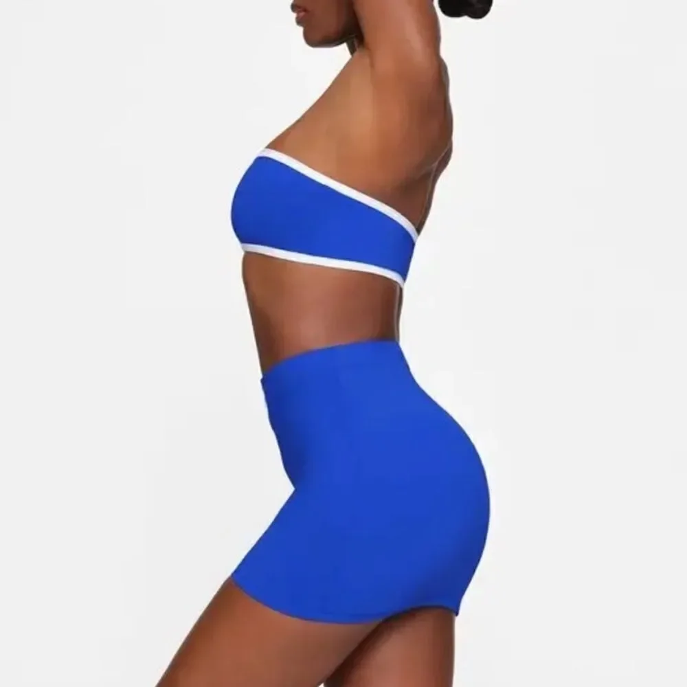 NWT SKIMS Sporty Zipper Swim Cobalt Blue Mini Swim Bottom Skirt